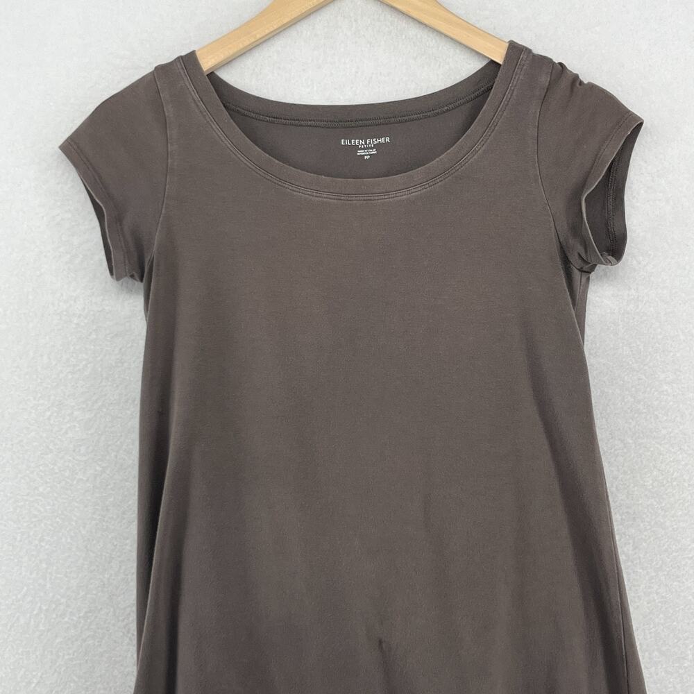 EILEEN FISHER Dress PP Organic Cotton Stretch Jersey T-Shirt Cap Sleeve Brown - Picture 4 of 13